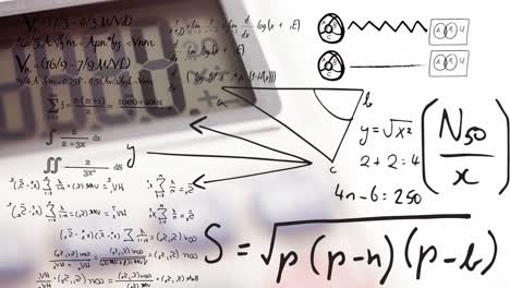 animation of handwritten maths equations moving over calculator screen, on white