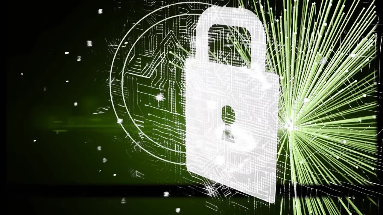 animación del escaneo del alcance con candado de seguridad en línea y red de conexiones