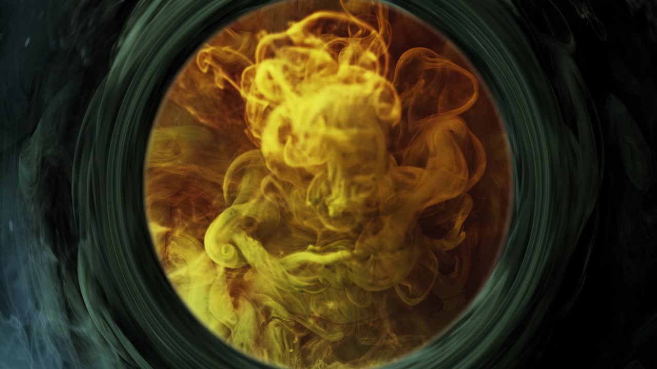 pintura de colores remolino tinta amarilla marco de círculo gris