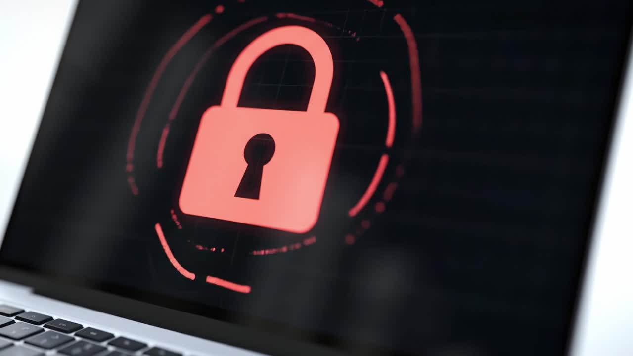 A visual representation of cybersecurity emphasizing the concept of protection and privacy, showcasing a padlock symbol on a dark screen that illustrates digital security measures