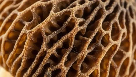 an intricate close-up of a fungi structure revealing the complex patterns and textures of its surface in stunning detail