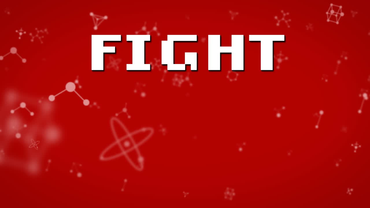 ⁇ 은 배경에 떠다니는 뉴클레오티드 위에 싸우는 텍스트의 애니메이션