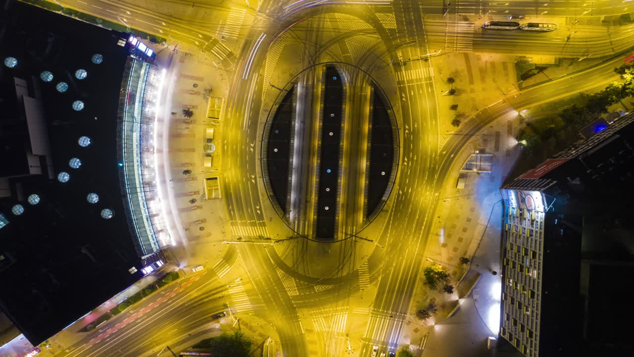 Time lapse of traffic at the roundabout in Wrocław.