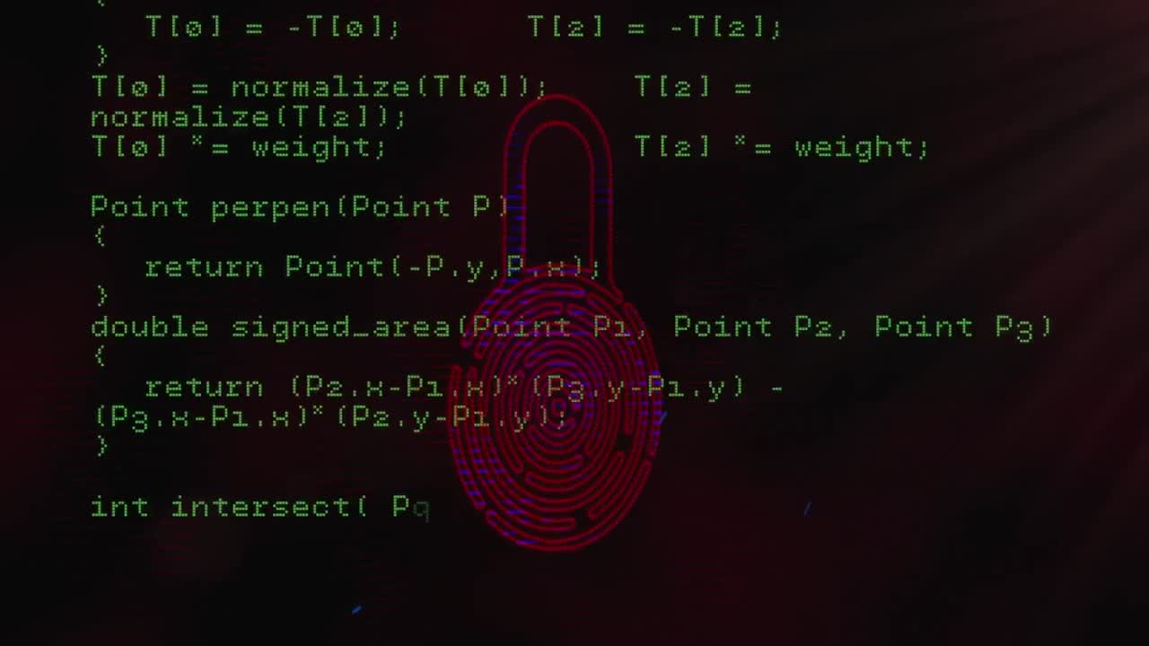 animación de un candado con huellas dactilares biométricas y procesamiento de datos
