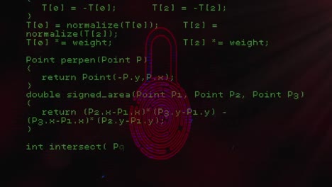 animation of padlock with biometric fingerprint and data processing