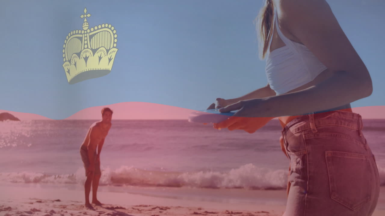 해변 볼리볼을 하는 사람들, 빛 날을 즐기는 사람들, 리히텐슈타인 발 위에 왕관