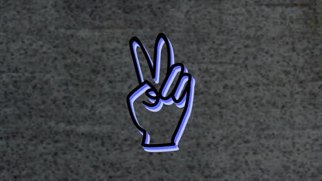 animation of neon victory gesture icon over textured background