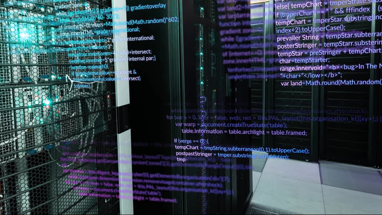 animação do processamento de dados digitais através de servidores de computadores