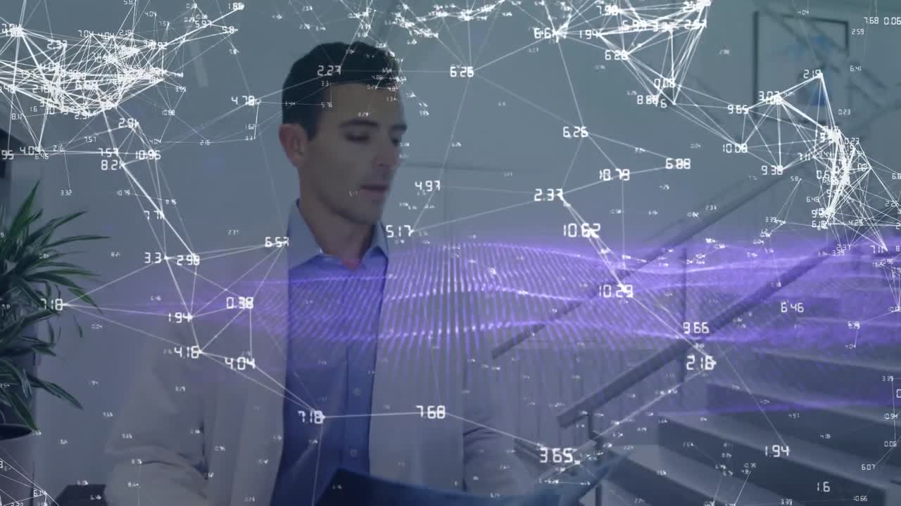 스레이 사진과 함께 백인 남성 의사에 대한 연결 네트워크의 애니메이션