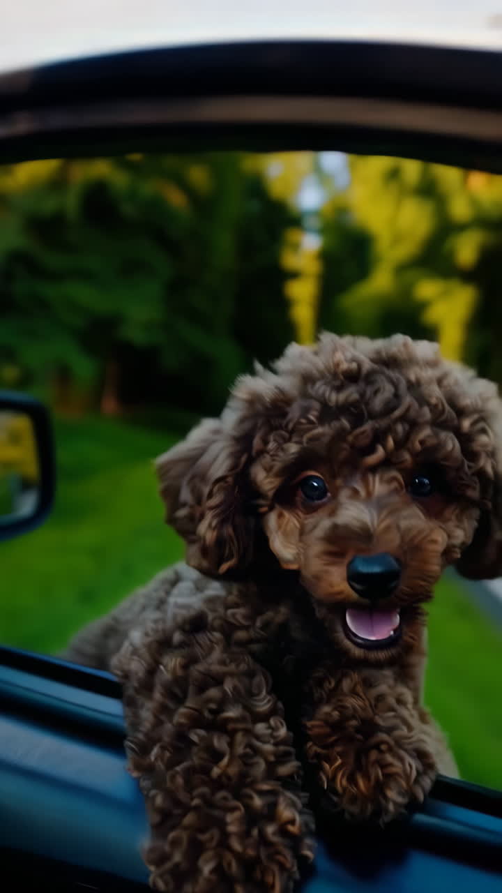Adorable Poodle Looking Out of a Car Window