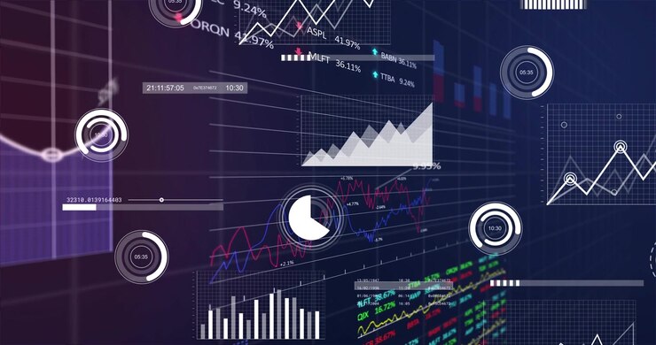 Camera panning right and zooming, widgets animating gauges and charts on dark grid for monitoring
