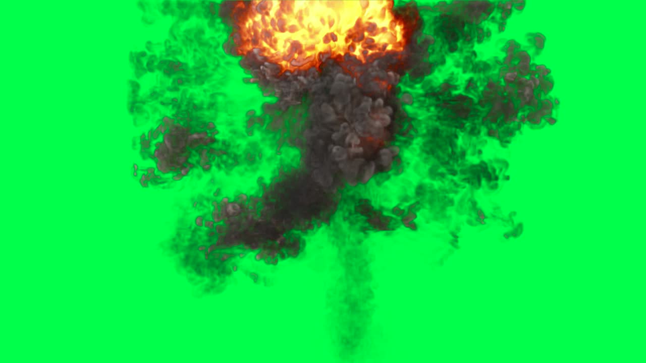 Explosion with Smoke and Fire on Green Screen