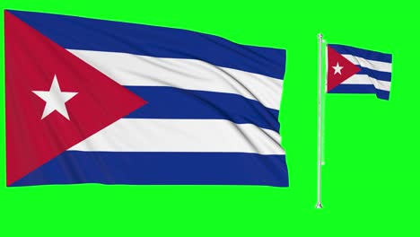 Greenscreen-Schwenkt-Kubanische-Flagge-Oder-Fahnenmast