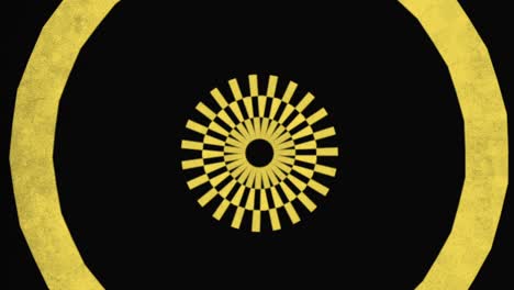 Strahlende-Sonne-Ein-Faszinierendes-Kreisförmiges-Muster-Mit-Gelber-Mitte-Und-Schwarzen-Linien