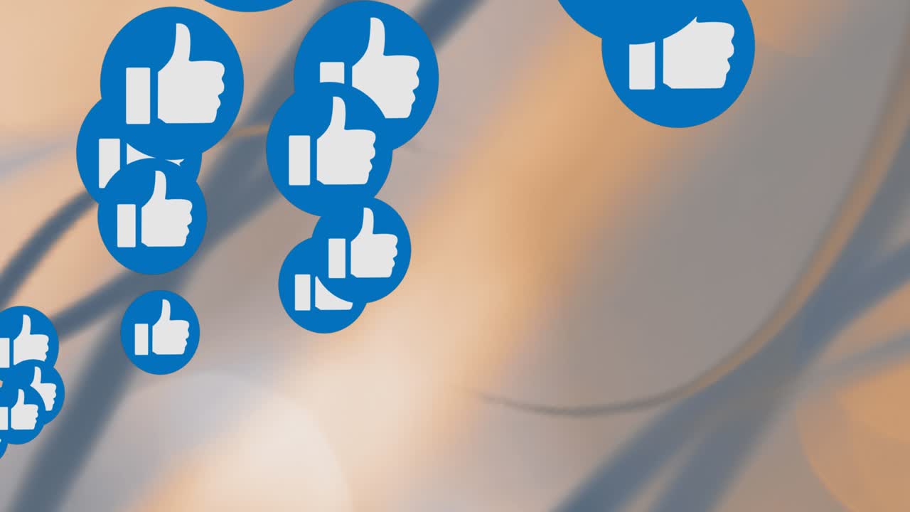 Animazione di una rete di connessioni con icone di pollice in su su sfondo marrone.