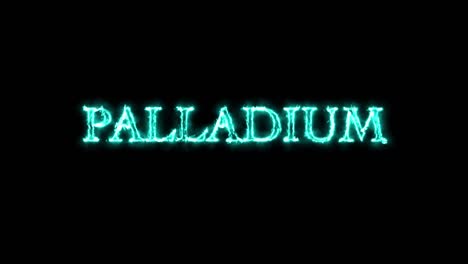 elemento químico paladio escrito con animación de fuego