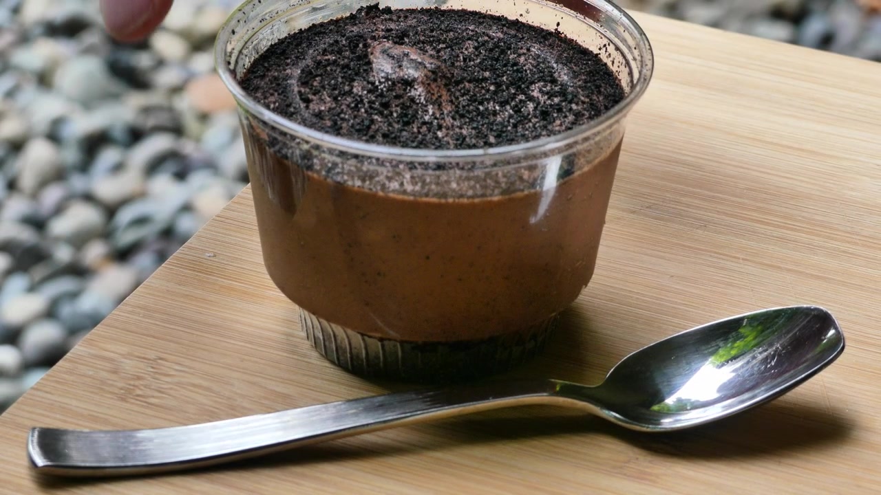 Serving French chocolate mousse dessert