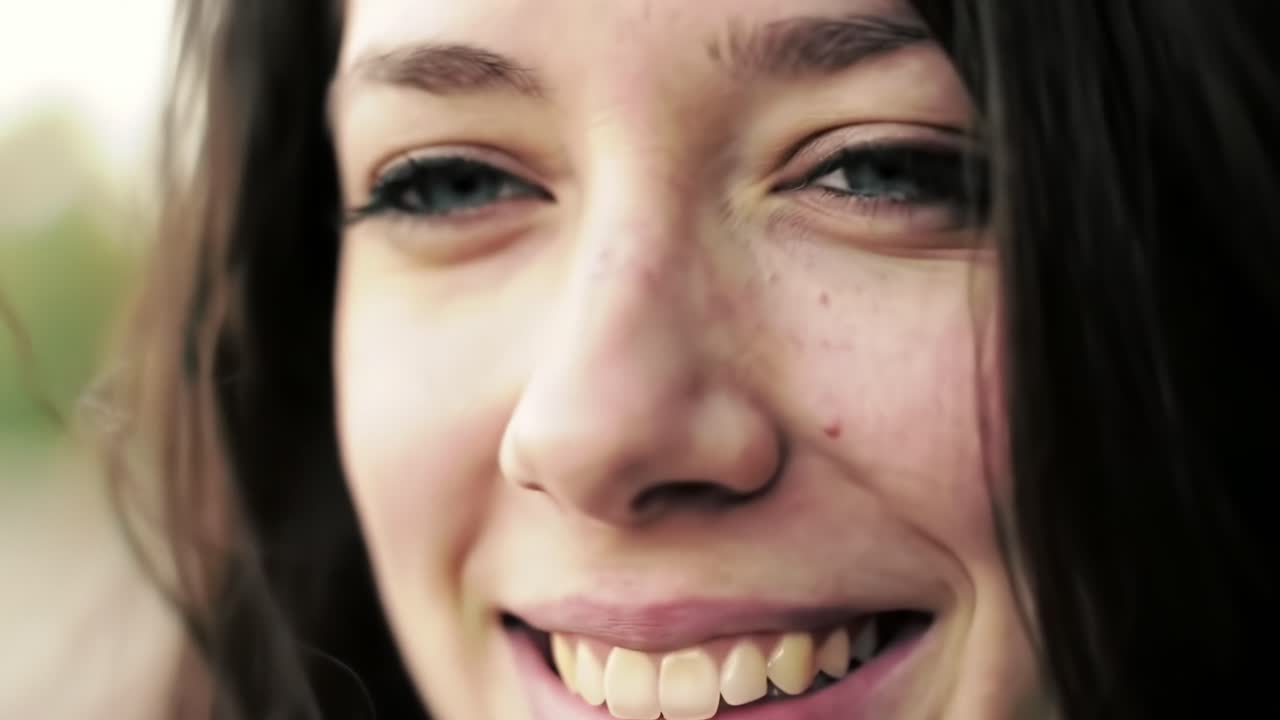 A young woman gazes thoughtfully into the distance, showcasing her beautiful eyes and natural beauty. The soft light highlights her features, creating a calm and introspective atmosphere.
