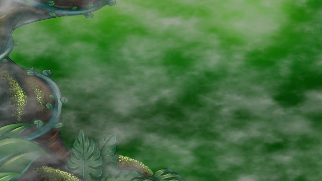 Fondo animado de bosque de fantasía con niebla en movimiento
