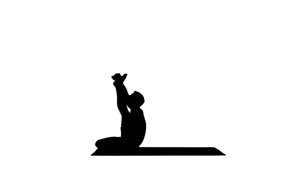 Silhouette Male yoga teacher in heron pose. Intense hamstring stretch. Flexibility, well being concepts