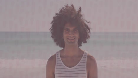 on beach, person with curly hair enjoying ocean view, feeling relaxed