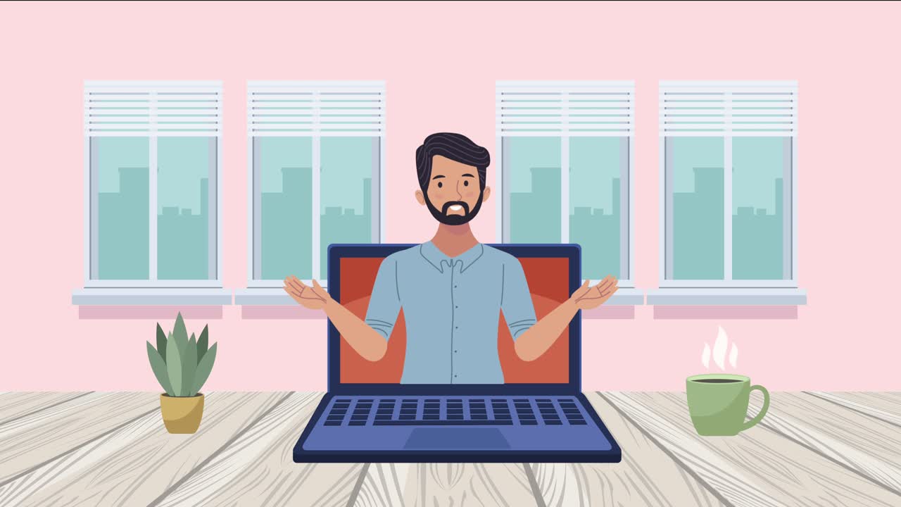 young man in laptop animation