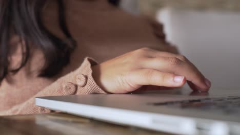 primo piano della persona che lavora al computer portatile