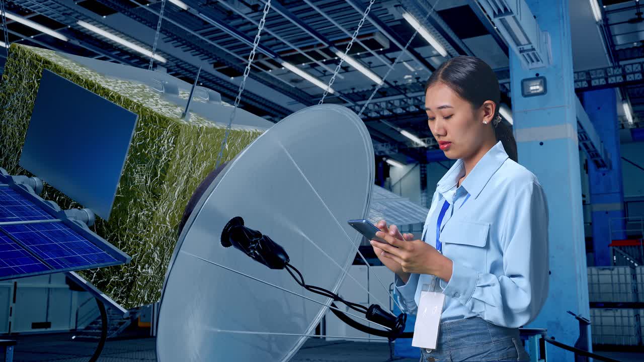 위성 유지보수 작업에 종사하는 여성