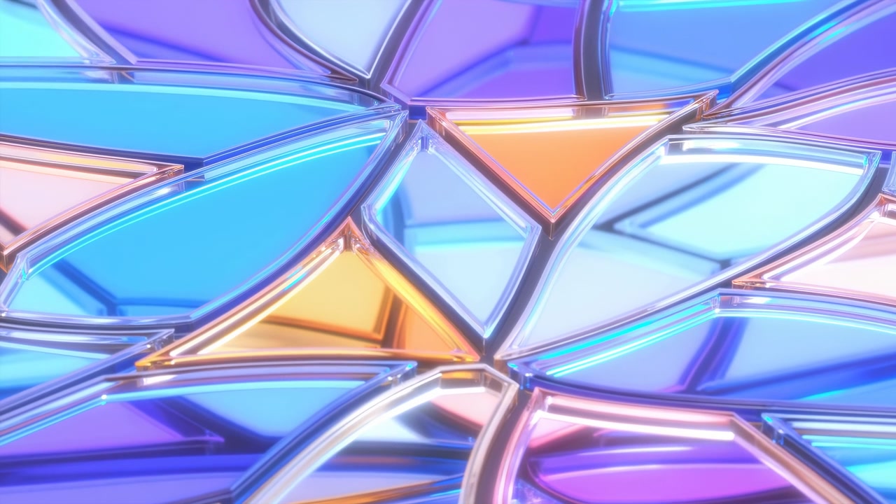 Geometria de Mosaico de Vidro Cintilante Reflete Luz, Painéis Prismáticos e Emendas Metálicas Criam Interior Moderno