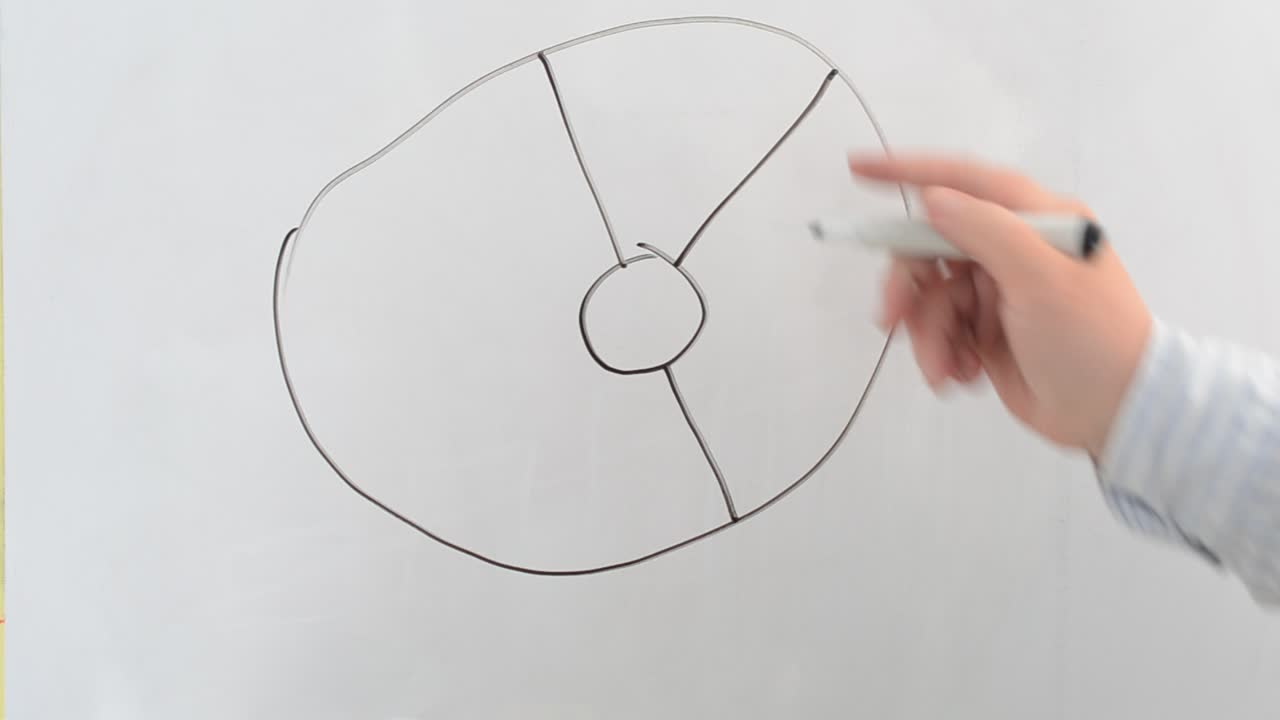 Il grafico circolare su una lavagna. Disegniamo con un pennarello.