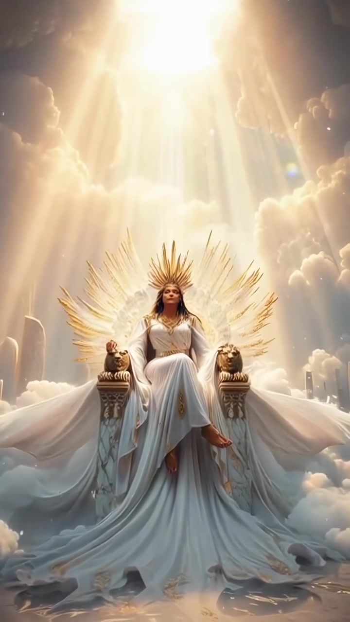 Goddess Sitting on a Golden Throne in the Clouds