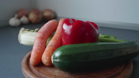 rotation around vegetables nicely arranged on a wooden board