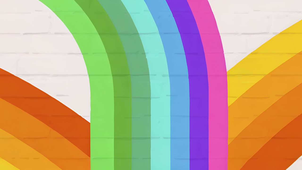 Vibrant Rainbow Arc Pattern on a Brick Wall
