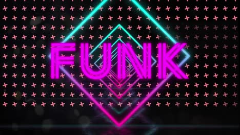 animation of funk text and shapes on black background