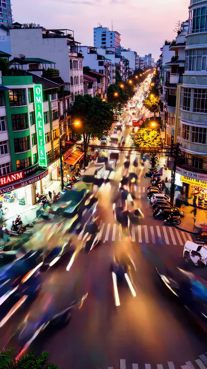 Busy Street Scene at Dusk in Hanoi, Vietnam