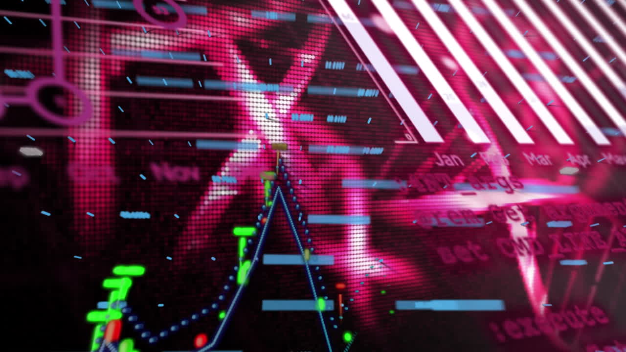 어두운 배경에서 dna 줄이 회전하고 데이터 처리를 하는 애니메이션