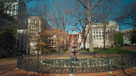 gimbal shot of a fountain outside of the state capitol in richmond, virginia