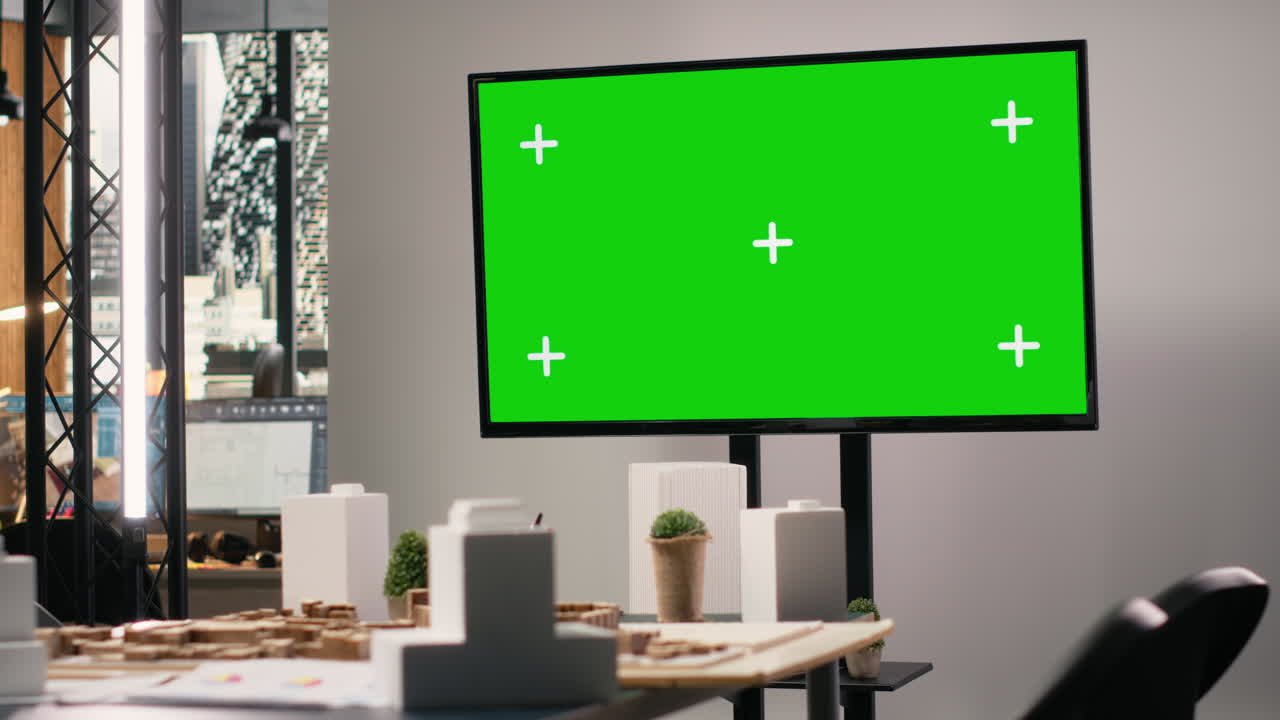 Clean organized real estate office with isolated TV ready for brainstorming