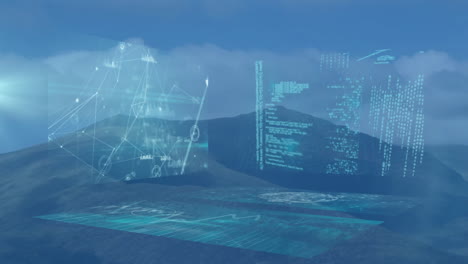 digitale daten- und netzwerkverbindungen animation über berglandschaft