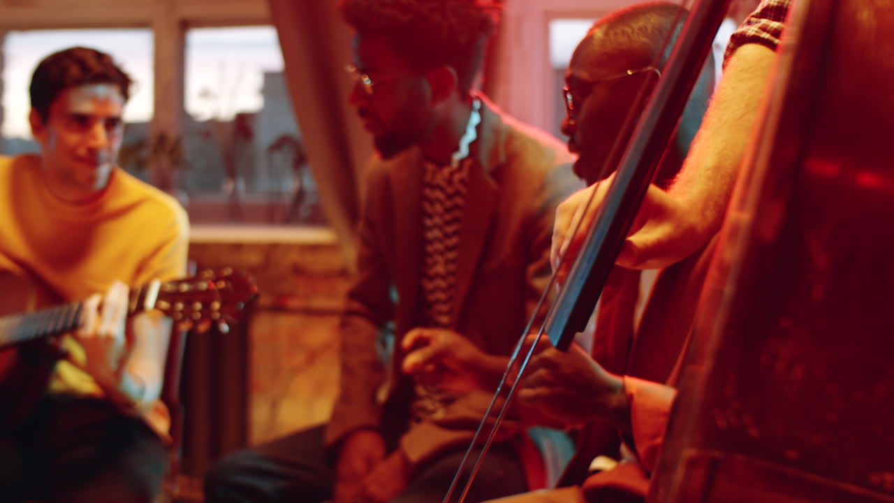Musician Playing Double Bass on Concert
