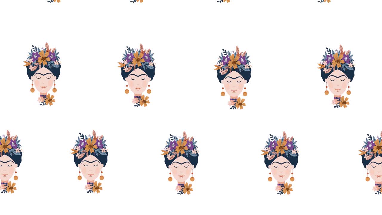 Composition of rows of woman's faces moving on white background