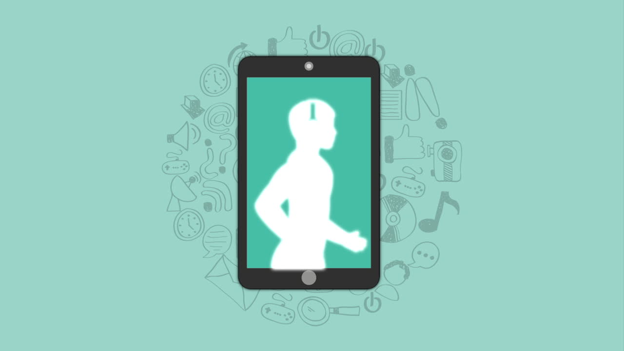 헤드폰을 들고 전화로 달리는 남자