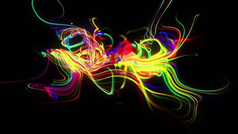 abstract background flow of glow lines. running lights particles form in 3d space glowing beautiful curved lines like ball of wires burning with neon light. beautiful looped creative background in 4k.