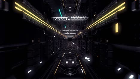 volando a través del túnel oscuro futurista digital, bucle sin costuras. animación. vista dentro de un túnel espacial tecnológico o corredor de nave espacial