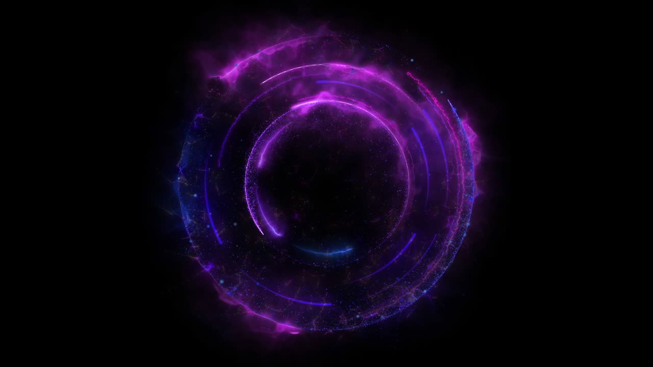 bucle sin costuras. animación de un portal redondo geométrico púrpura formado por partículas y rastros de energía aislados en fondo negro con alpha luma matte vfx cg 4k. puerta espacial. ciencia ficción. futurista.