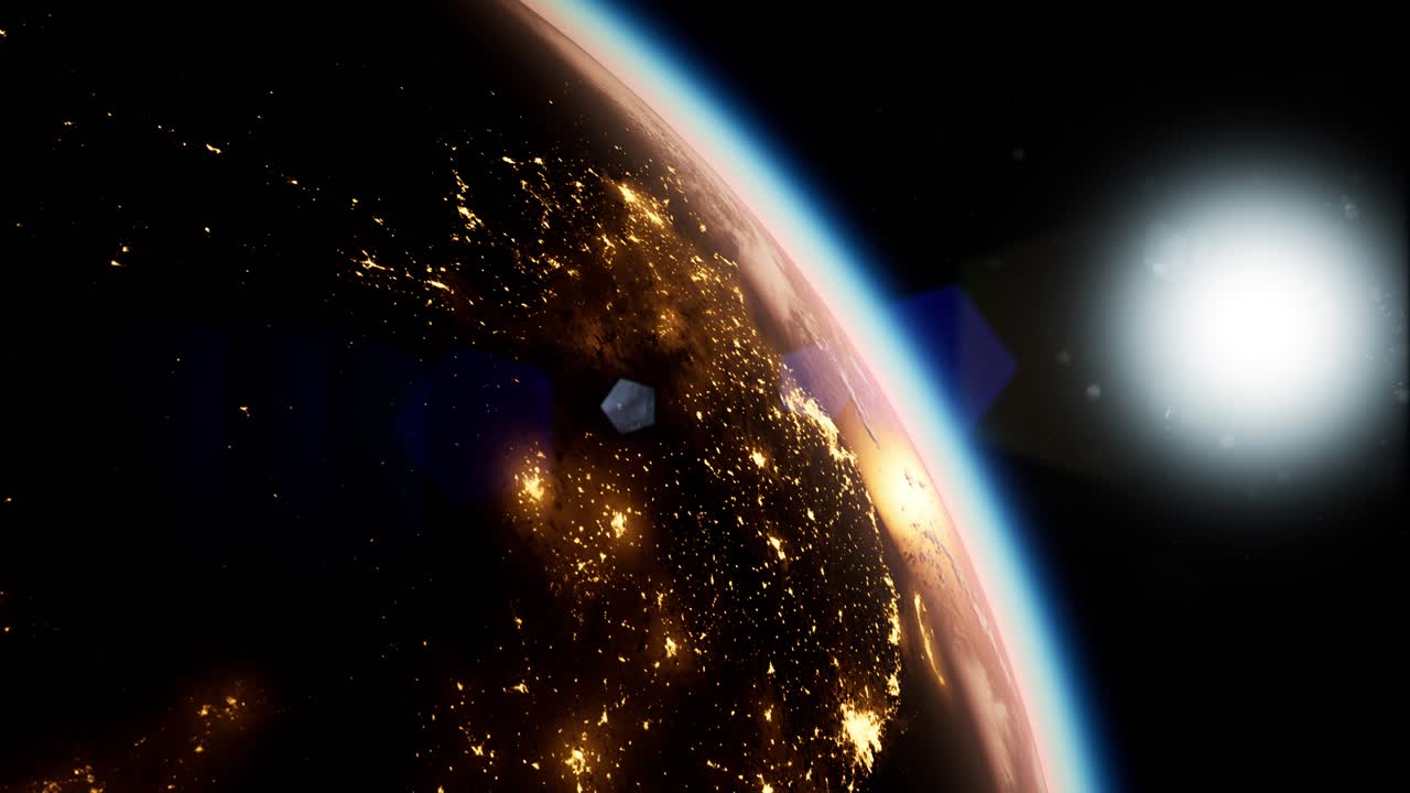 Space, Sun and planet Earth at Night