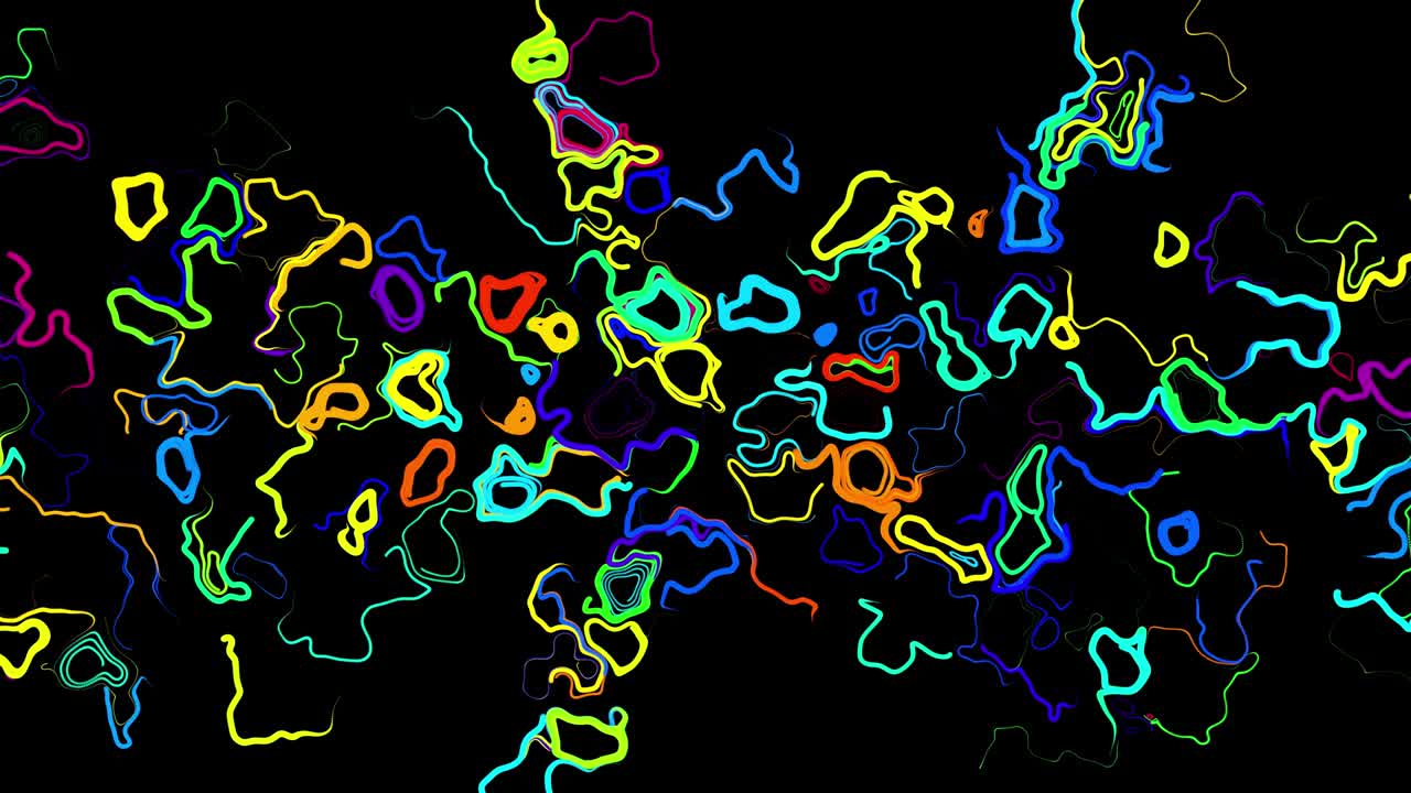추상적인 크리에이티브 루프 (abstract creative looped bg) 는 서로 다른 색의 트레일처럼 휘어지는 선을 가지고 있으며, 휘어진 소음처럼 회전하는 패턴을 형성하며, 추상적인 3d 루프는 밝은 창의적인 축제 배경으로 흐르는 애니메이션입니다.