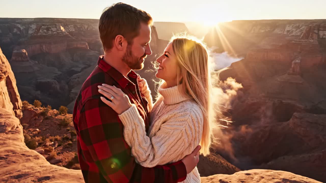 Romantic Couple Enjoying Sunset at Scenic Canyon
