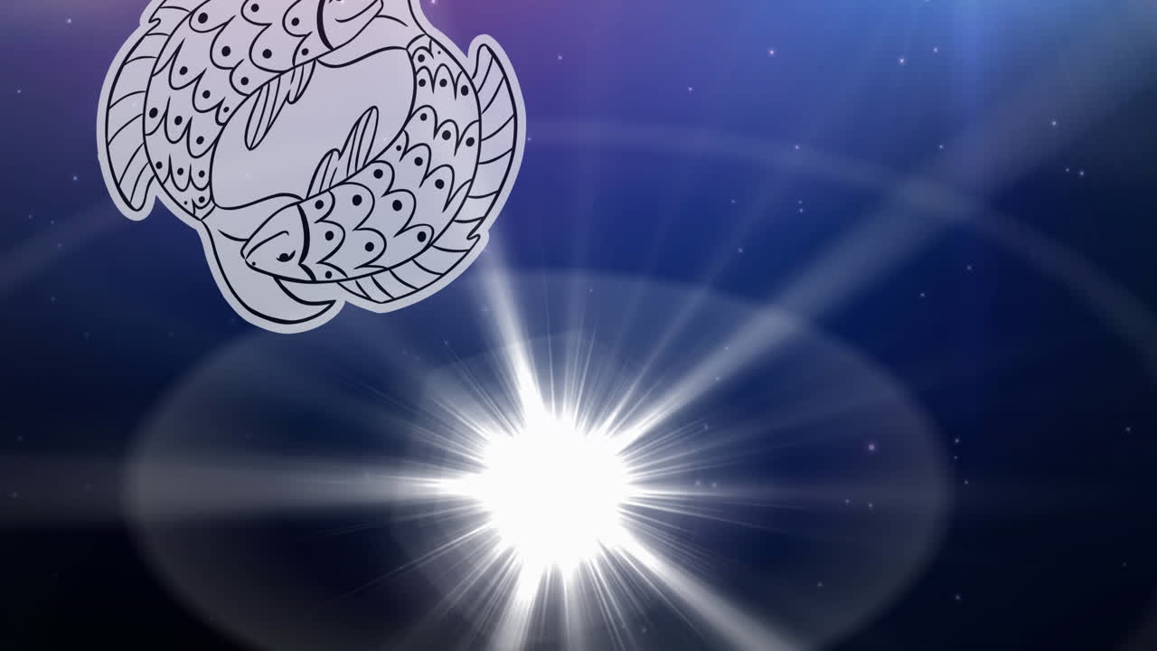 파란색 배경 에 있는 별 들 위 에 있는 별자리 기호 들 의 애니메이션