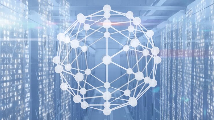 Animation of globe made of connections rotating over servers